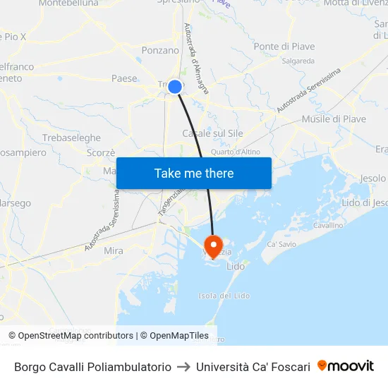 Borgo Cavalli Health Center to Ca' Foscari University map