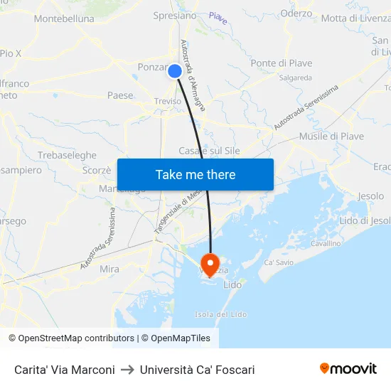 Carita' Marconi Street to Ca' Foscari University map
