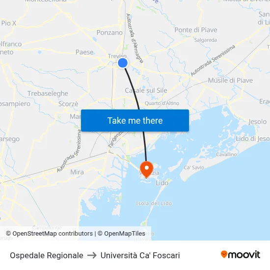 Regional Hospital to Ca' Foscari University map