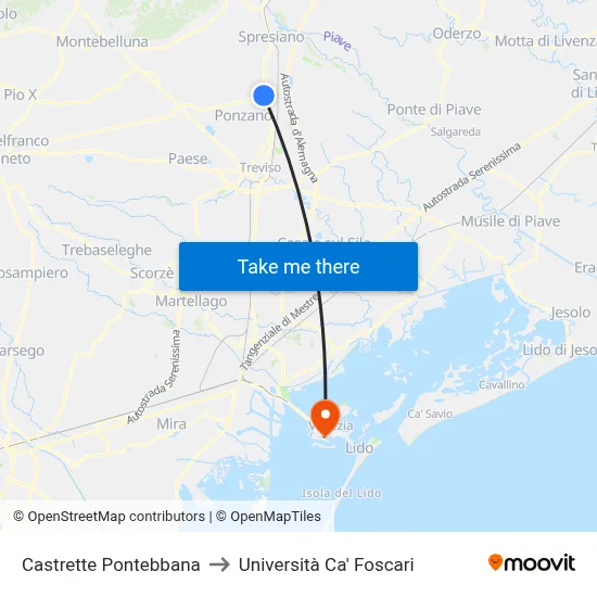 Castrette Pontebbana to Ca' Foscari University map