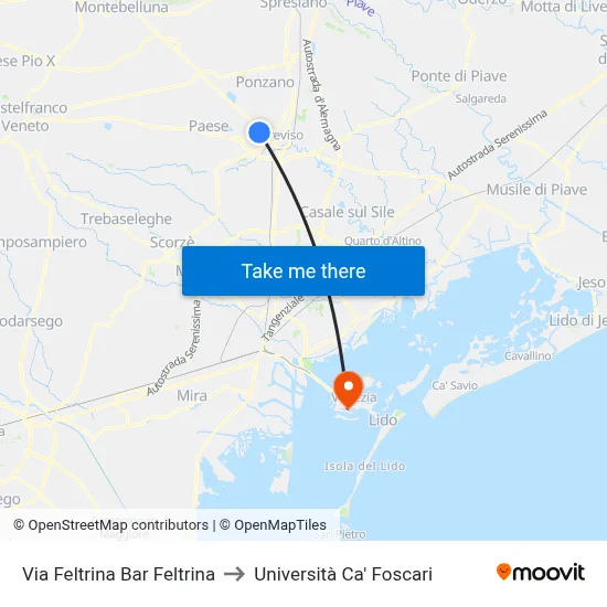 Feltrina Road Bar Feltrina to Ca' Foscari University map