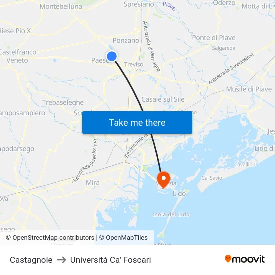 Castagnole to Università Ca' Foscari map