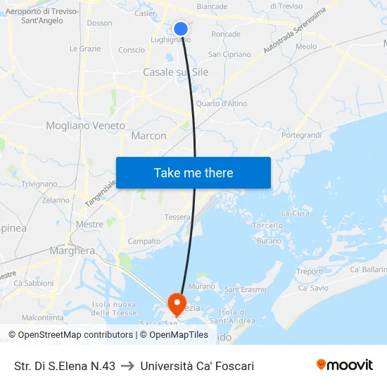 St. Elena Road No.43 to Ca' Foscari University map