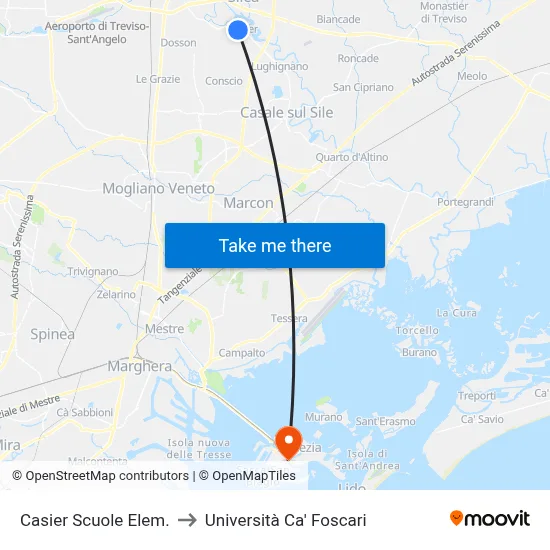 Casier Elementary School to Ca' Foscari University map
