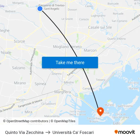 Via Zecchina Fifth to Ca' Foscari University map