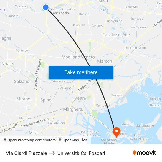Via Ciardi Square to Ca' Foscari University map