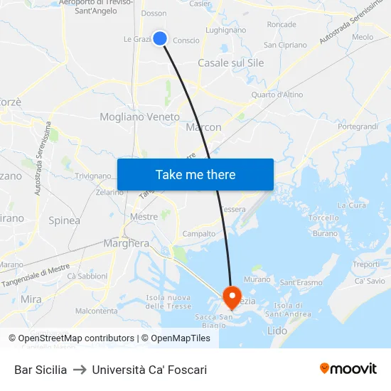 Sicily Bar to Ca' Foscari University map