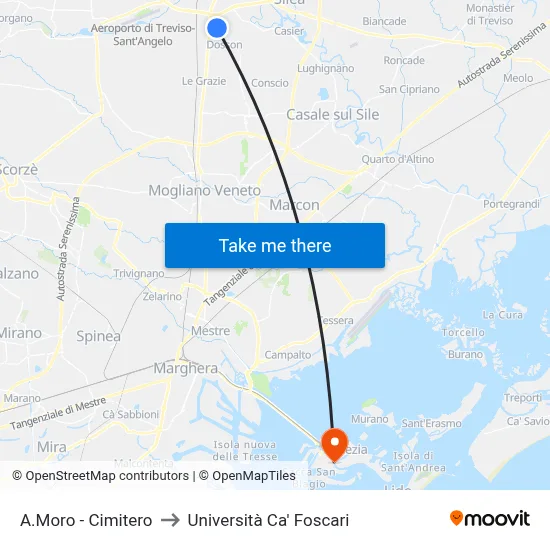 A.Moro - Cemetery to Ca' Foscari University map