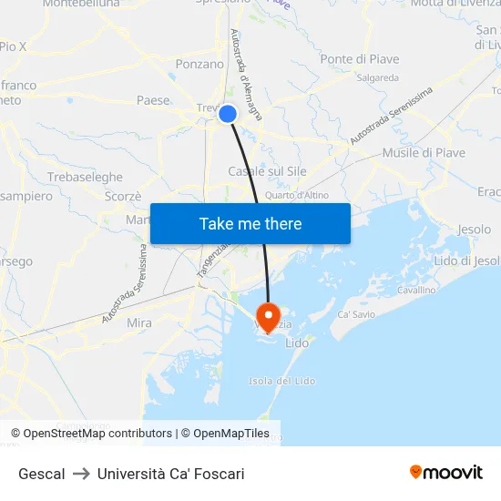 Gescal to Ca' Foscari University map