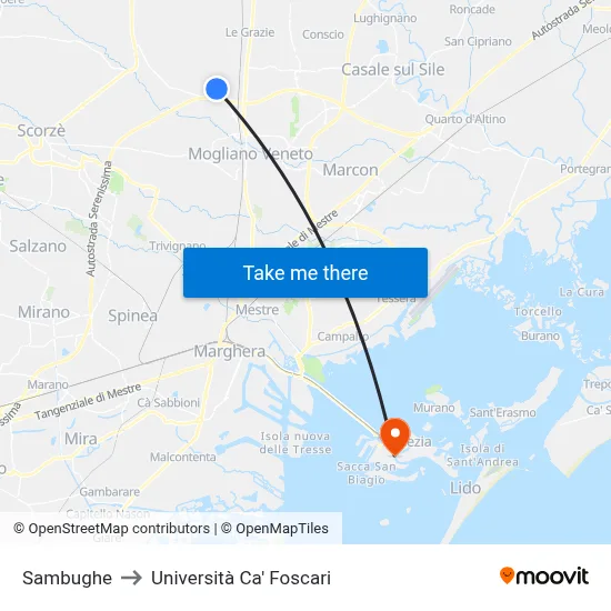 Sambughe to Ca' Foscari University map