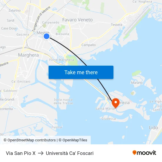 San Pio X Street to Ca' Foscari University map