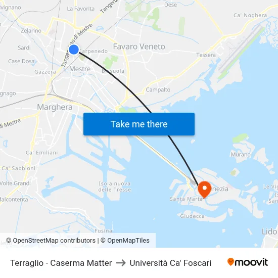Terraglio - Matter Barracks to Ca' Foscari University map