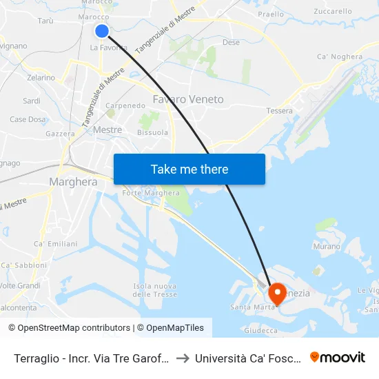 Terraglio - Incr. Via Tre Garofoli to Università Ca' Foscari map