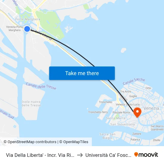 Via Della Liberta' - Incr. Via Righi to Università Ca' Foscari map