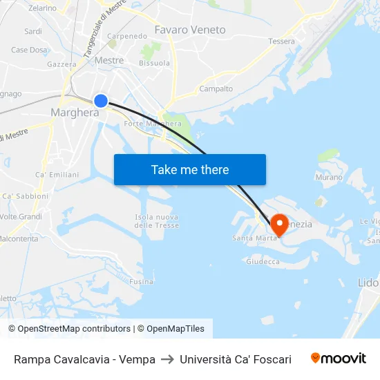 Rampa Cavalcavia - Vempa to Università Ca' Foscari map