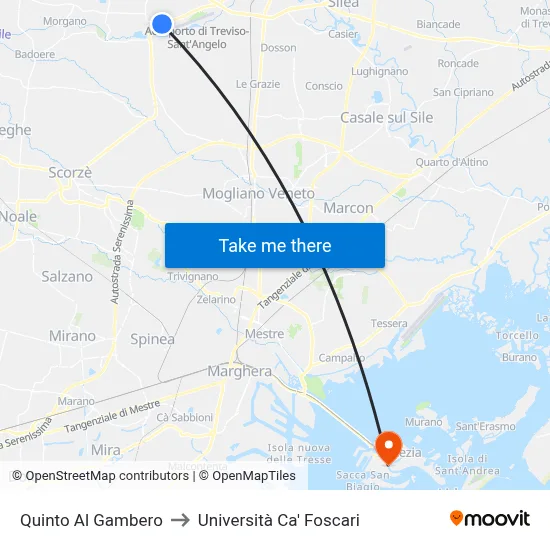 Quinto Al Gambero to Università Ca' Foscari map