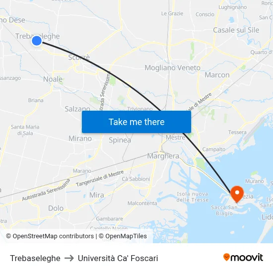 Trebaseleghe to Ca' Foscari University map