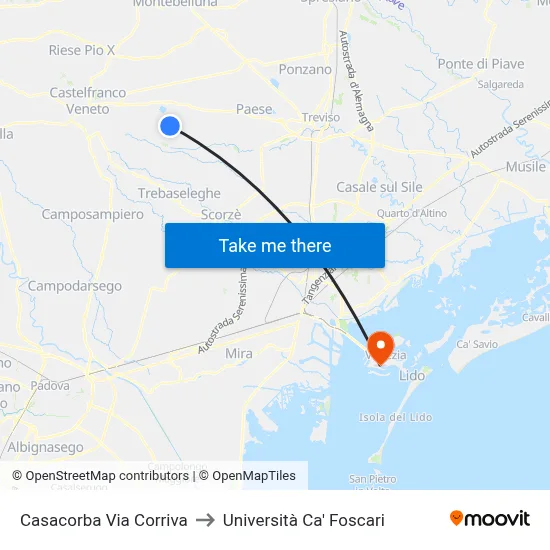 Casacorba Via Corriva to Università Ca' Foscari map