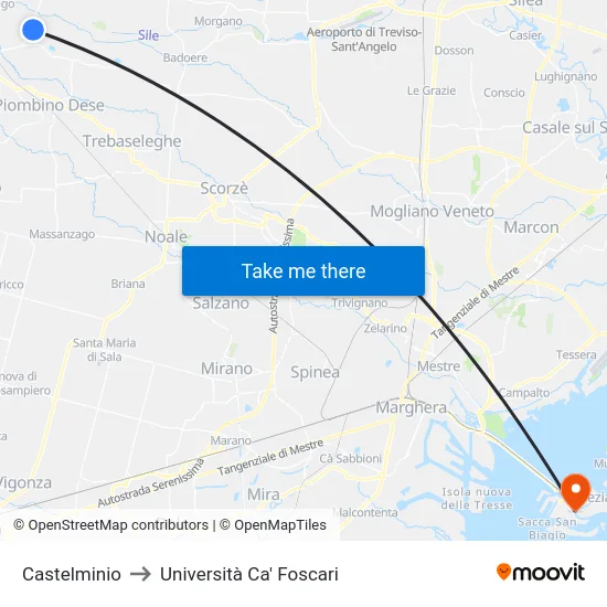 Castelminio to Università Ca' Foscari map
