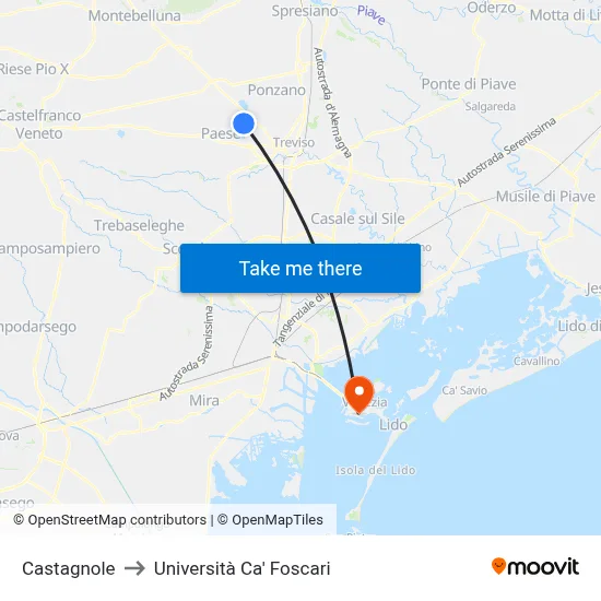 Castagnole to Ca' Foscari University map