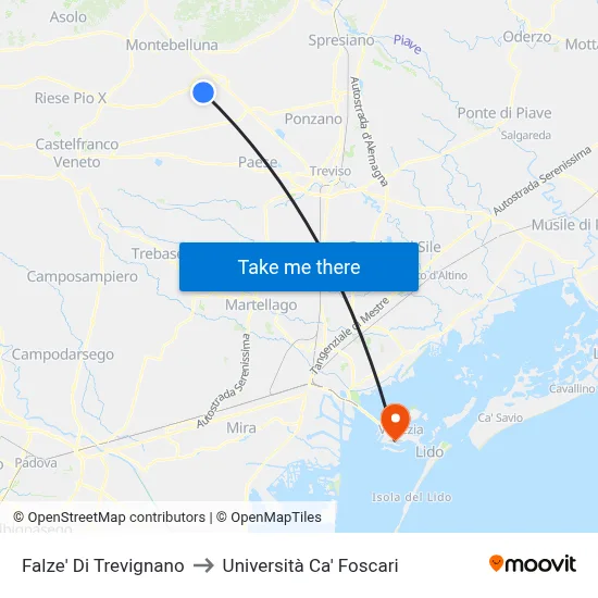 Falze Di Trevignano to Ca' Foscari University map