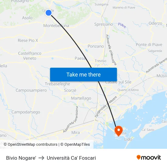 Nogare' Junction to Ca' Foscari University map