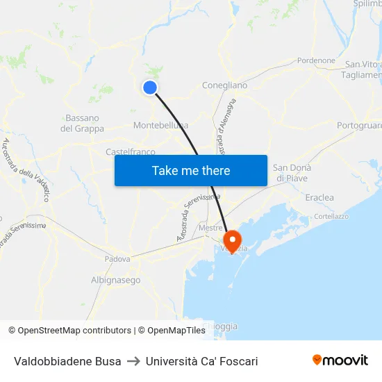 Valdobbiadene Busa to Università Ca' Foscari map