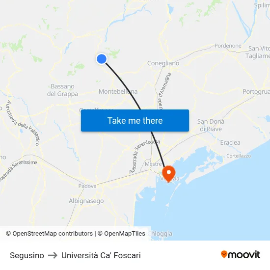 Segusino to Ca' Foscari University map