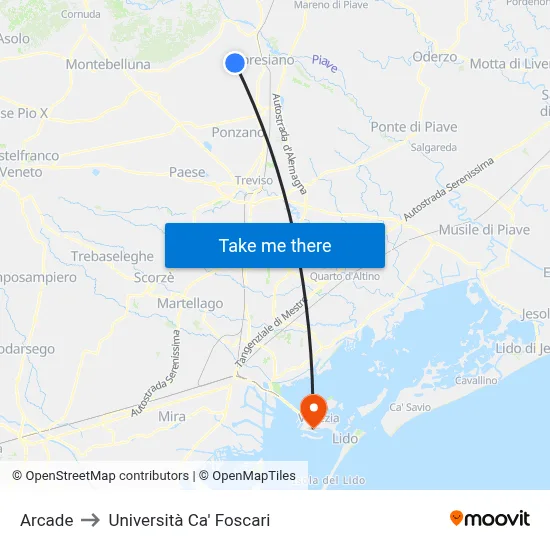 Arcade to Ca' Foscari University map