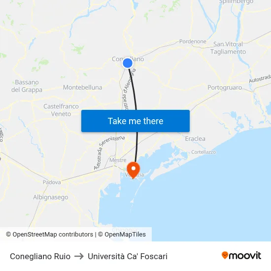 Conegliano Ruio to Ca' Foscari University map