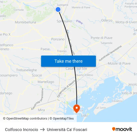 Colfosco Intersection to Ca' Foscari University map