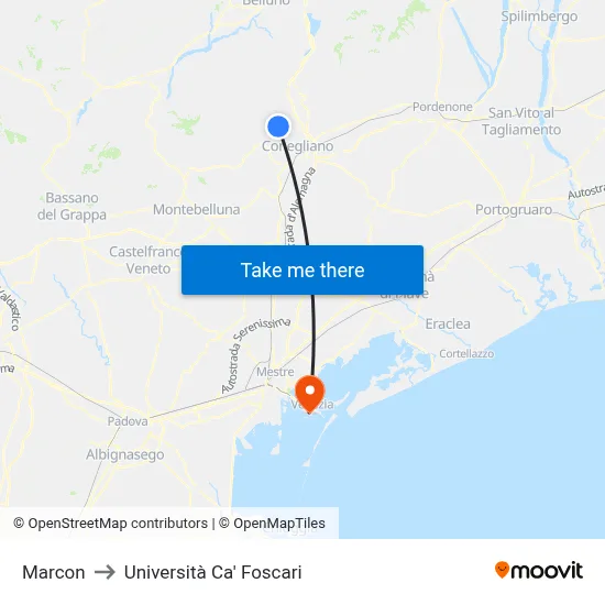 Marcon to Ca' Foscari University map