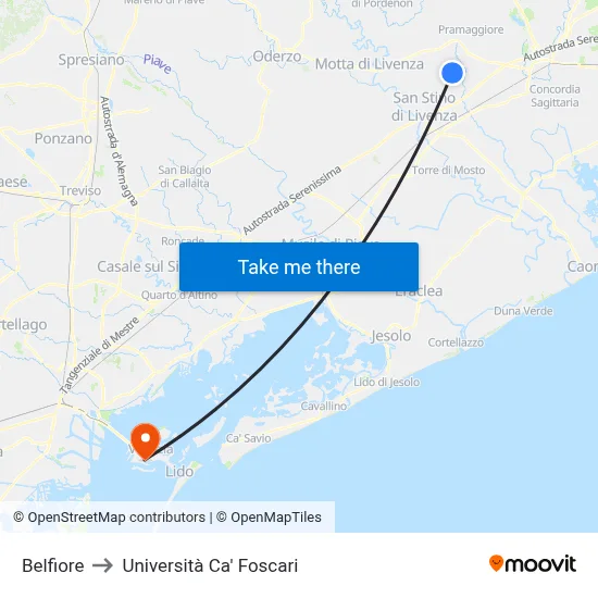 Belfiore to Ca' Foscari University map