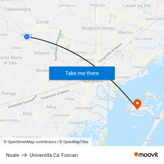 Noale to Ca' Foscari University map
