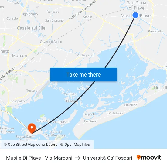 Musile Di Piave - Via Marconi to Università Ca' Foscari map