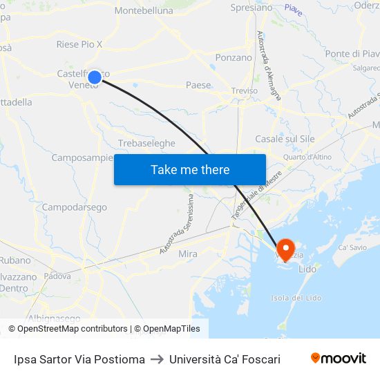 Ipsa  Sartor Via Postioma to Università Ca' Foscari map