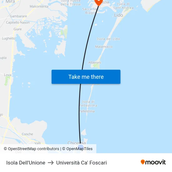 Union Island to Ca' Foscari University map