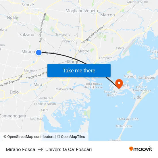 Mirano Fossa to Ca' Foscari University map