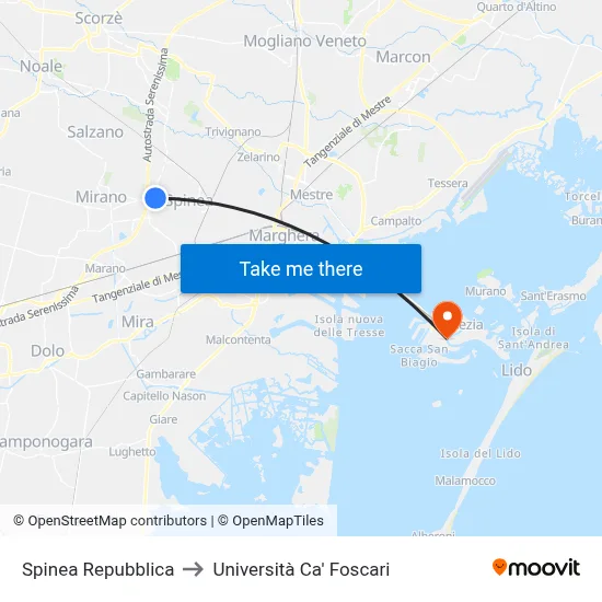 Spinea Repubblica to Ca' Foscari University map