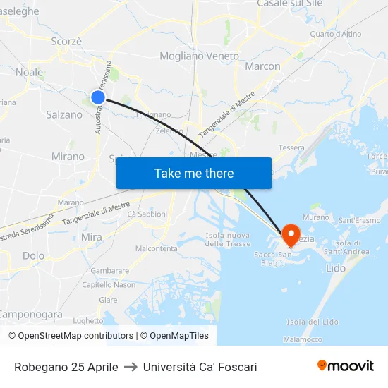Robegano April 25th to Ca' Foscari University map