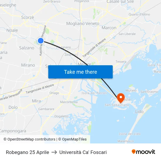 Robegano April 25th to Ca' Foscari University map