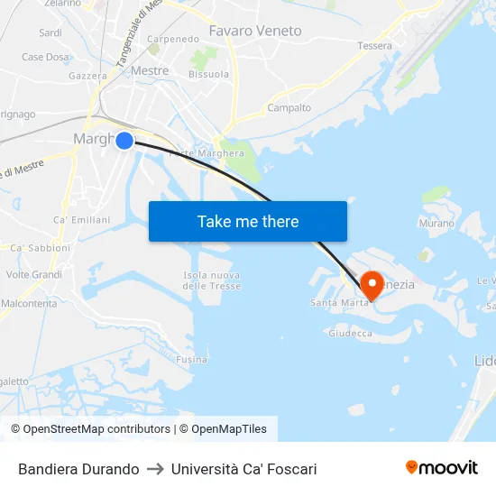 Bandiera Durando to Ca' Foscari University map