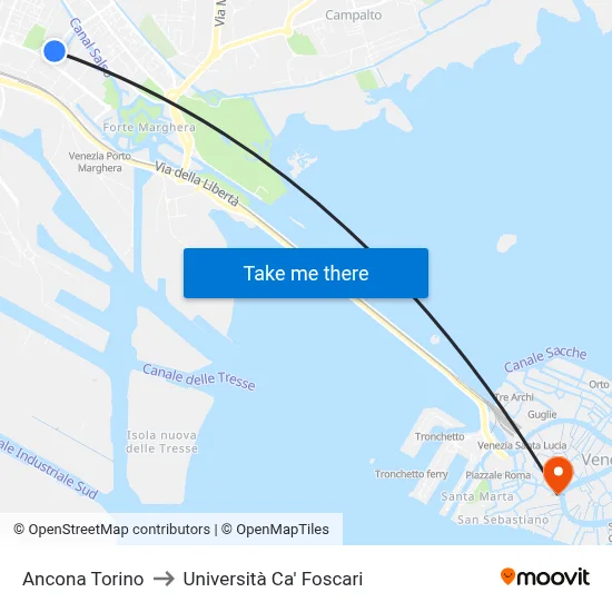 Ancona Torino to Ca' Foscari University map
