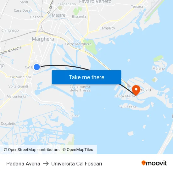 Padana Avena to Ca' Foscari University map