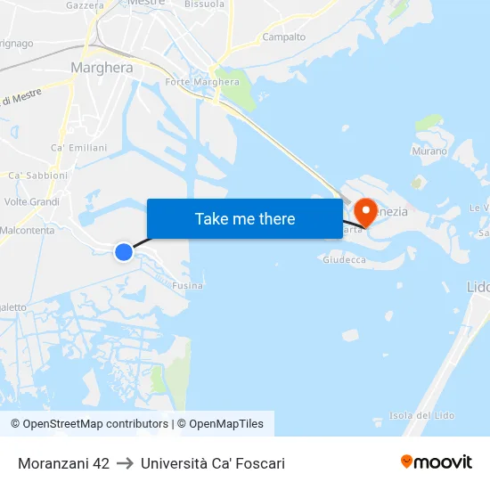 Moranzani 42 to Ca' Foscari University map