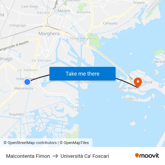 Malcontenta Fimon to Ca' Foscari University map