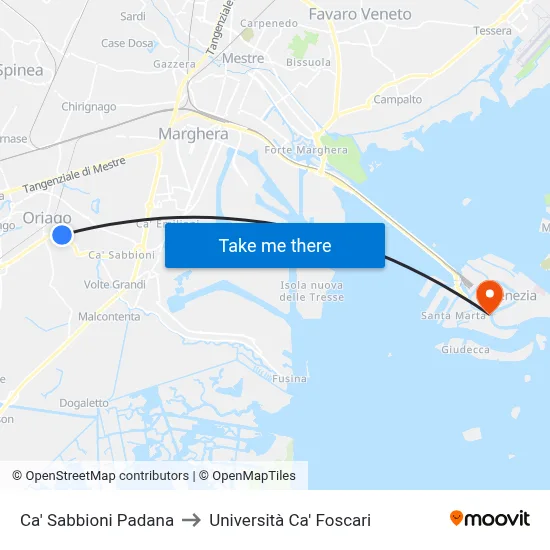 Ca' Sabbioni Padana to Università Ca' Foscari map