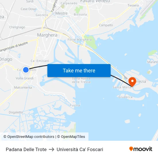 Padana Trout Road to Ca' Foscari University map