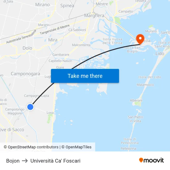 Bojon to Università Ca' Foscari map
