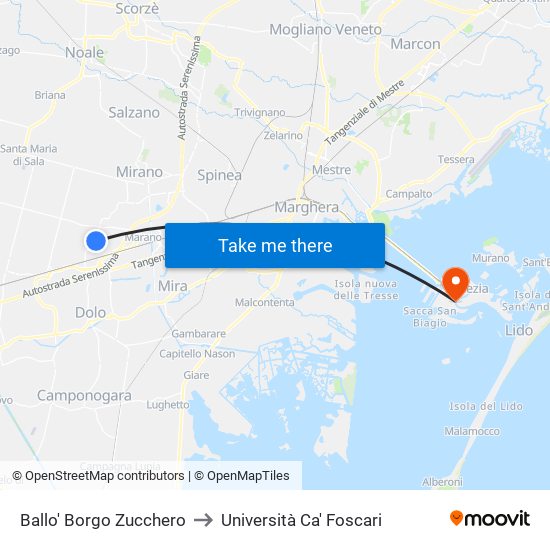 Ballo' Borgo Zucchero to Università Ca' Foscari map